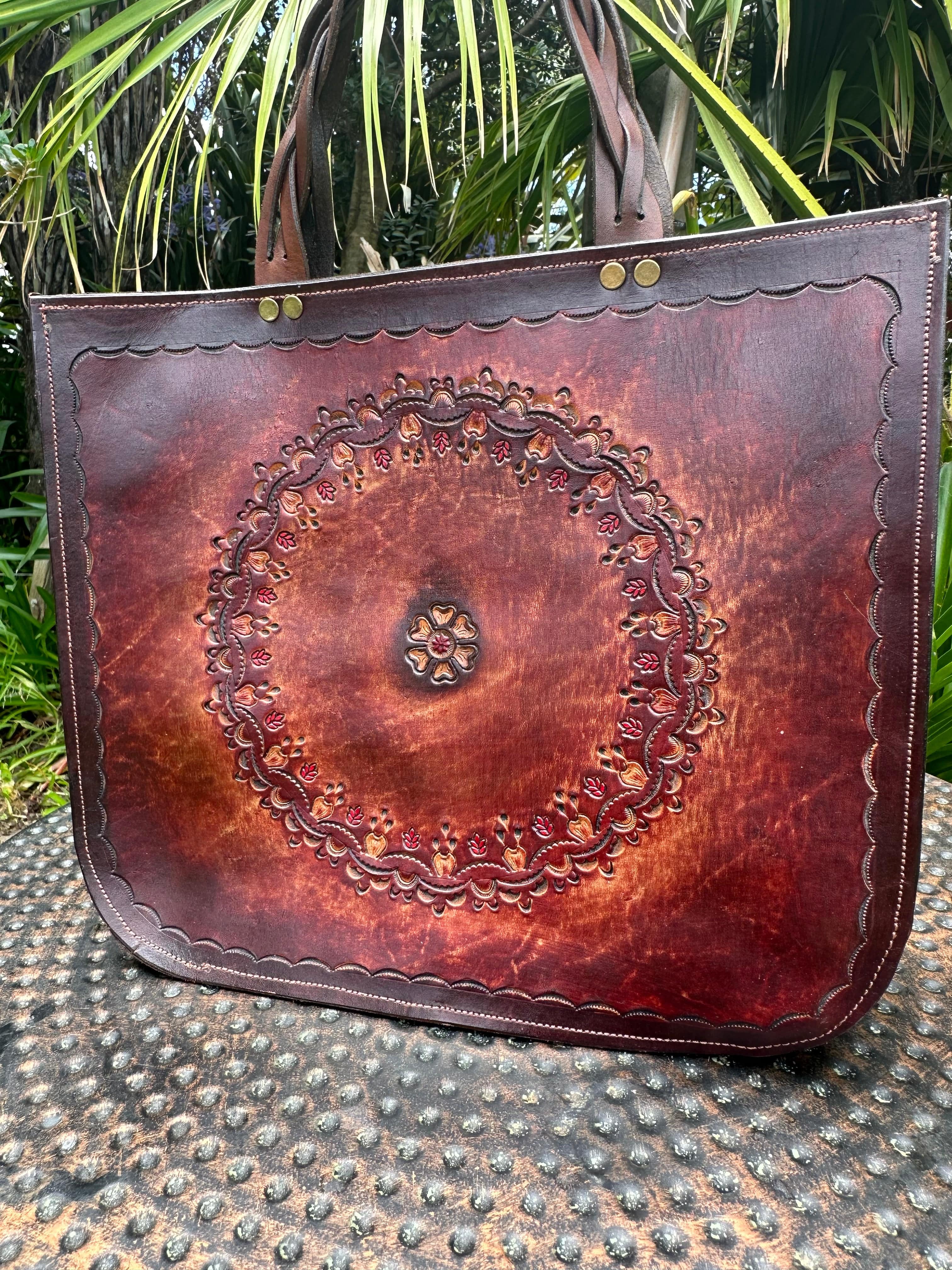 Hand tooled best sale leather tote