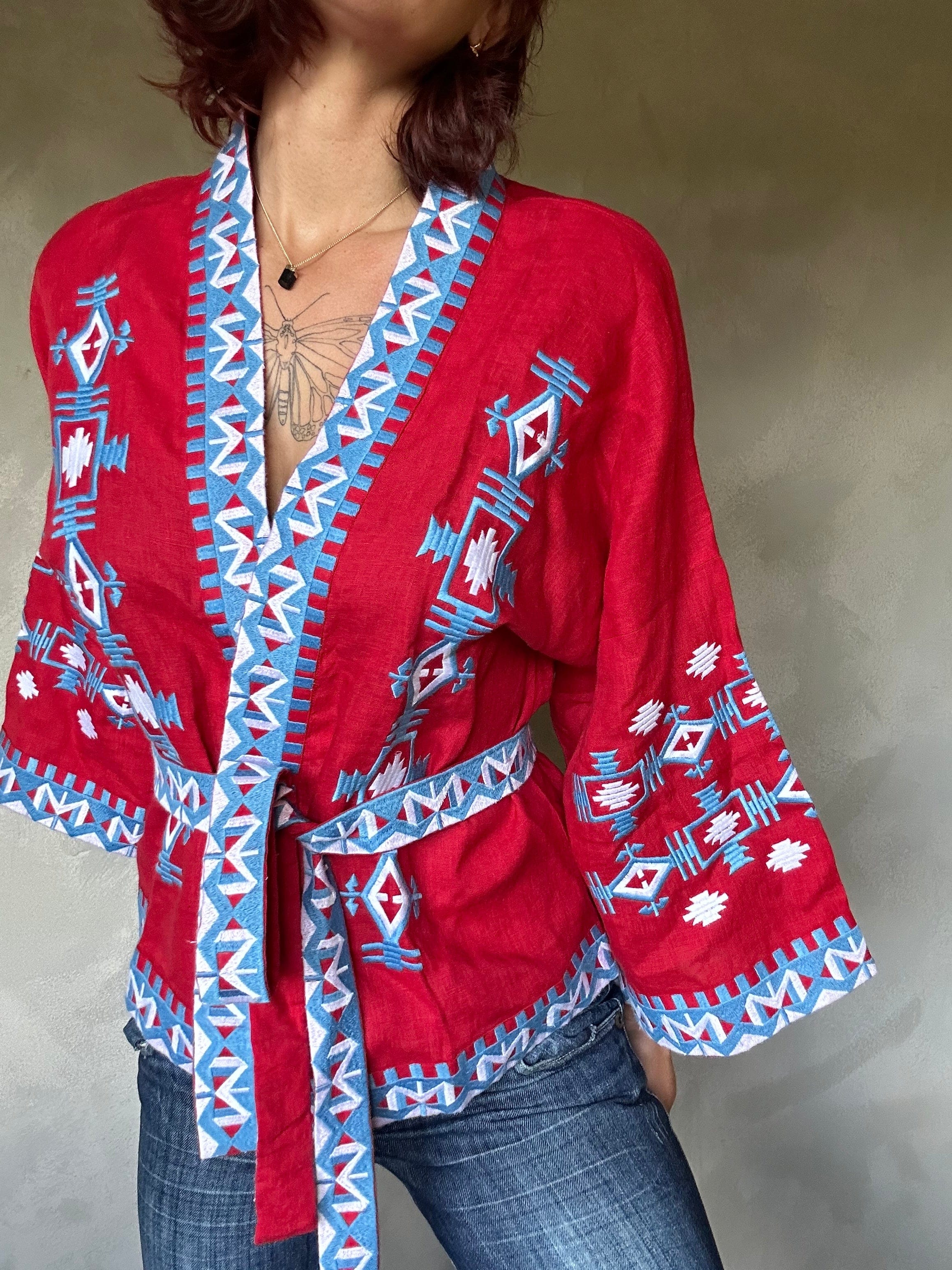 Kimono hot sale cardigan red