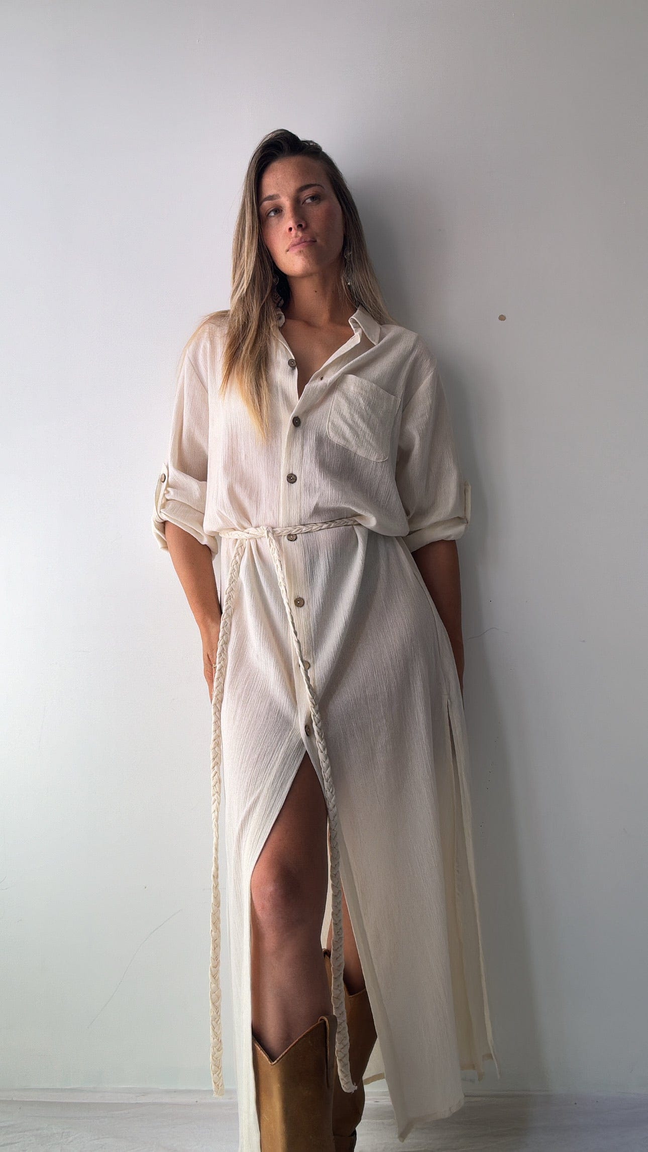 Sistergolden Turkish Cotton Shirt Dress Cream