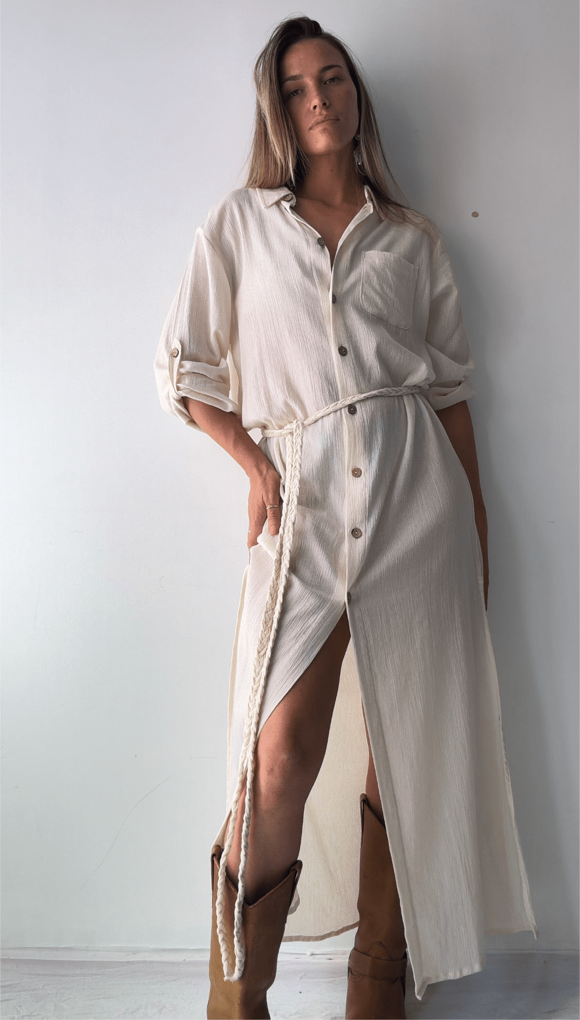 Sistergolden Turkish Cotton Shirt Dress Cream